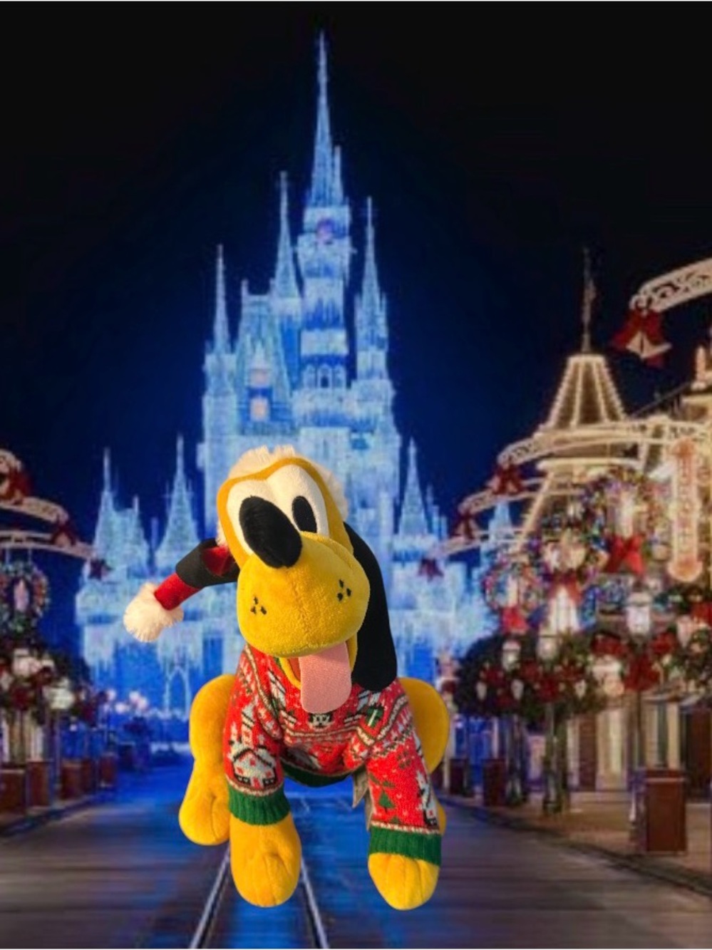 Disney Parks Pluto 11” Nordic Winter In Christmas Mickey Sweater Santa Plush NWT